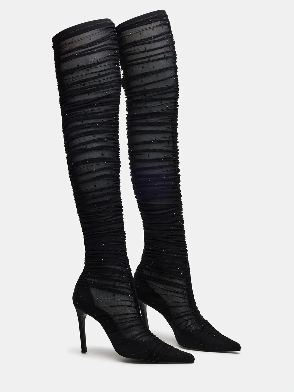 Steve Madden Black Ruched Over-the-Knee Rhinestone Stiletto Boots